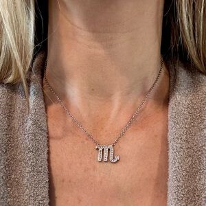 Sterling Silver Scorpio Initial Necklace with Crystal Accents